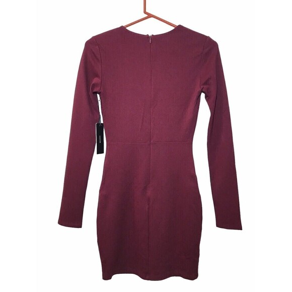 Lulus Bodycon Dress Mini Short Size XS Burgundy Long Sleeve Knit Deep V-Neck - Picture 6 of 16
